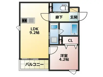 久留米西町1193 D棟(1LDK/3階)の間取り写真