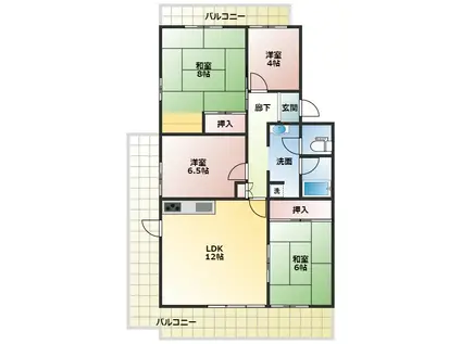 グリーンヒル新多聞(4LDK/5階)の間取り写真