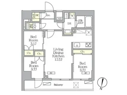 ノガタレジデンス(3LDK/3階)の間取り写真