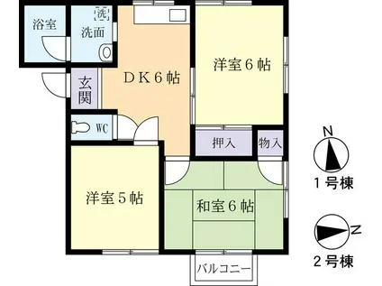 サンハイツ1号棟(3DK/1階)の間取り写真