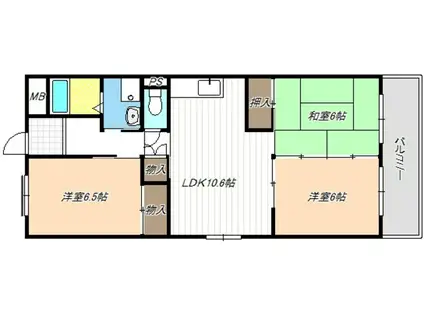 本宮ハイツ山田(3LDK/4階)の間取り写真