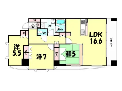 アーバネックス三宮磯辺通(3LDK/2階)の間取り写真