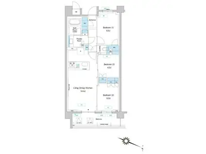 プレディアコート鷺沼(3LDK/4階)の間取り写真