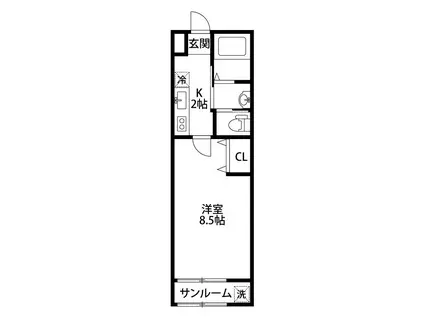 ＪＲ越後線 白山駅(新潟) 徒歩34分 2階建 築14年(1K/1階)の間取り写真