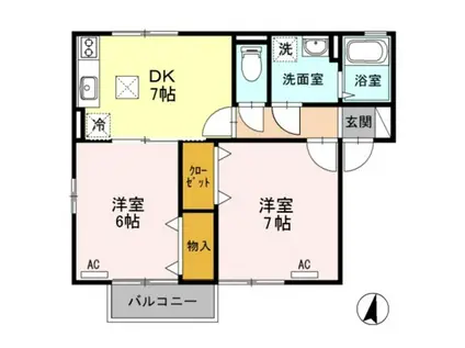 シャルムクラルテA棟(2DK/1階)の間取り写真