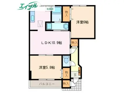メゾン ベルグラース B(2LDK/1階)の間取り写真