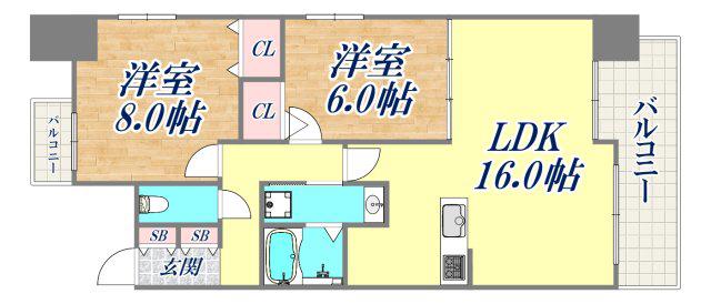 サムティグランツ神戸(2LDK/6階)の間取り写真