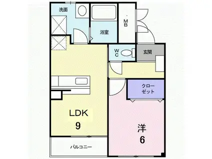 エクセレント(1DK/2階)の間取り写真