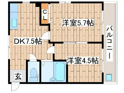 エスペランス・ドゥ・花隈(2DK/4階)の間取り写真