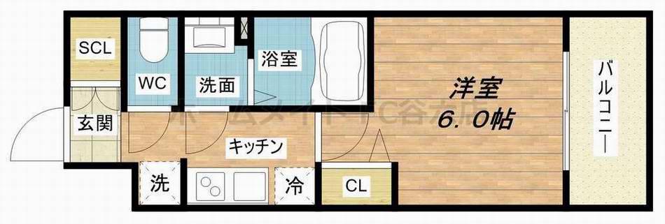 グランカリテ大阪城イースト(1K/13階)の間取り写真