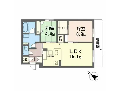 シャーメゾン 新屋敷 PREMIUM A(2LDK/1階)の間取り写真
