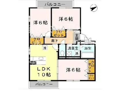 クレール E棟(3LDK/3階)の間取り写真
