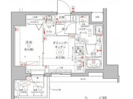 クレイシアIDZ上野 クレイシアIDZ上野(1DK/15階)の間取り写真