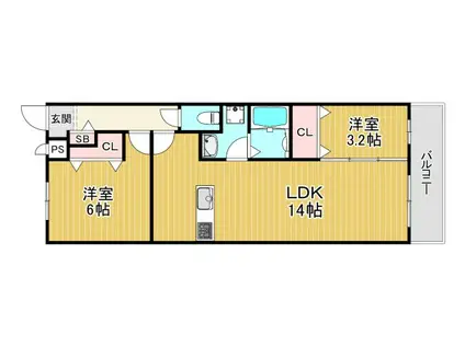 DIAS太子橋(2LDK/3階)の間取り写真
