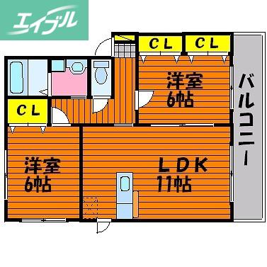 ペアフィールドB(2LDK/2階)の間取り写真