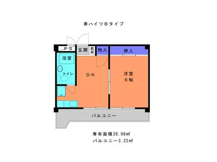 寿ハイツ(1DK/4階)の間取り写真