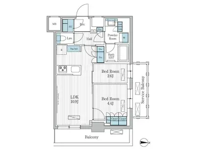 パークアクシス東陽町レジデンス(2LDK/11階)の間取り写真