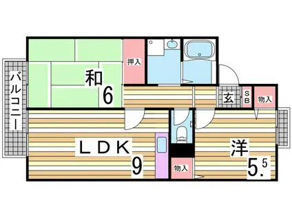 レジデンスコートB棟(2LDK/1階)の間取り写真