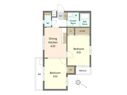 ワイズA(2DK/3階)の間取り写真