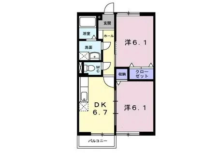 ニューエルディム長船(2DK/2階)の間取り写真