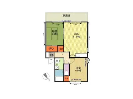 ニューセジュールくばら(2LDK/1階)の間取り写真