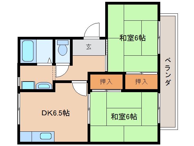ツインハイムA(2DK/2階)の間取り写真