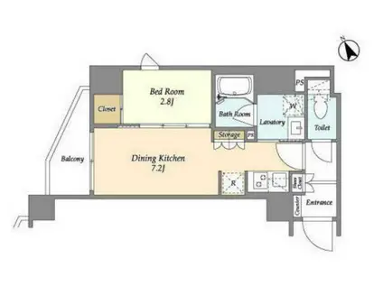 アジュールテラス門前仲町(1DK/4階)の間取り写真