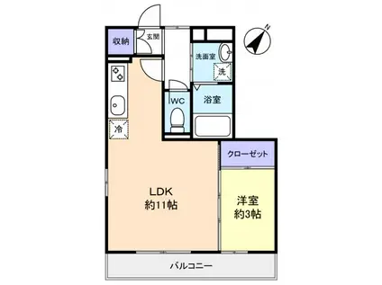 K′SシャンブルVIII(1LDK/1階)の間取り写真