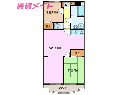 ユーミーマンション加藤D(2LDK/2階)の間取り写真