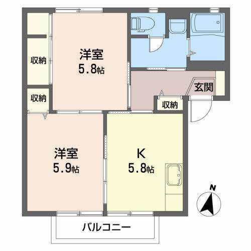 御蔵ガーデンシティA(2K/2階)の間取り写真
