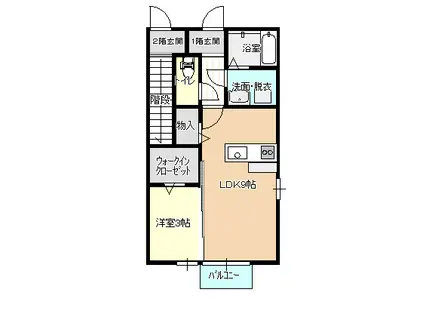 ガーデンコート高見B棟(1LDK/1階)の間取り写真
