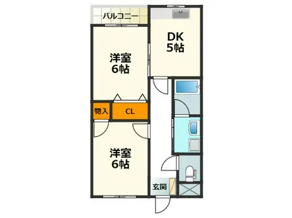 コーポ望月第1棟(2DK/4階)の間取り写真