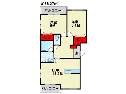 ファインメゾン上の原(2LDK/1階)の間取り写真