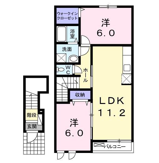 サンデリアーナII B(2LDK/2階)の間取り写真