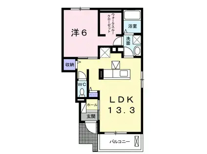 クーラヴェルデA 1LDKHTW(1LDK/1階)の間取り写真