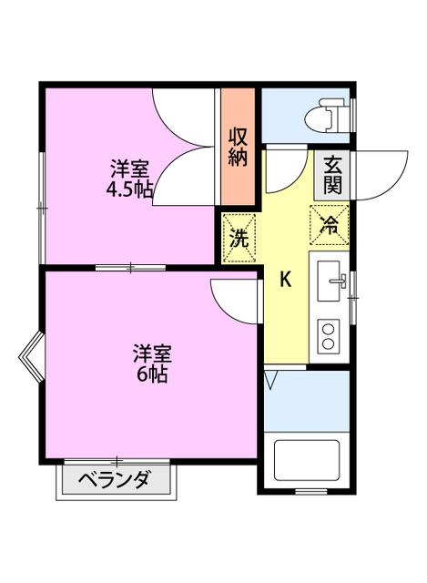 コーポスズキ1(2K/2階)の間取り写真