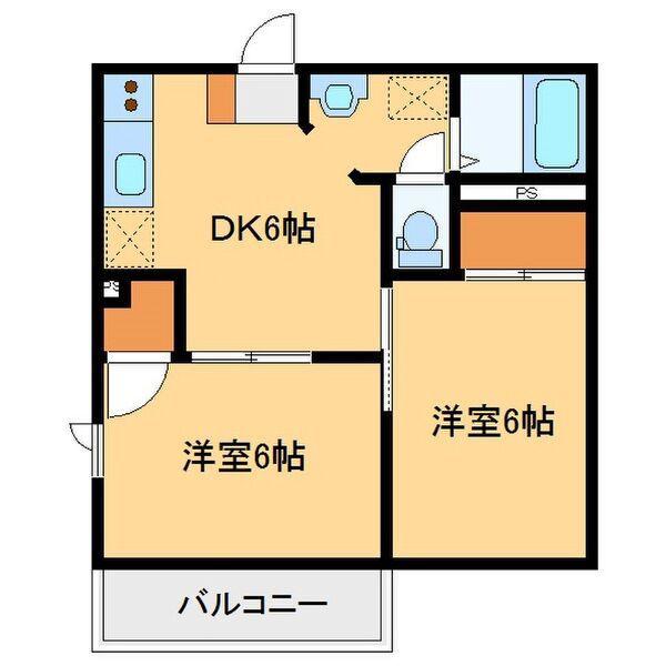 アルモニーA(2DK/1階)の間取り写真