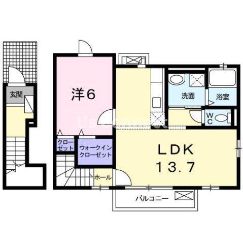 ノベルティーあさひ C(1LDK/2階)の間取り写真