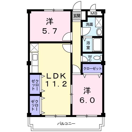 マリッチアロー(2LDK/2階)の間取り写真