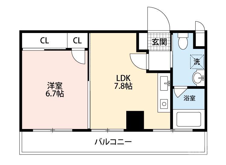 ハピネス吹田(1DK/4階)の間取り写真