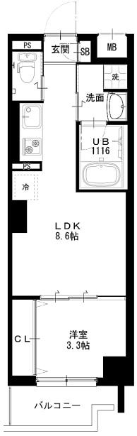トモ南堀江(1LDK/5階)の間取り写真