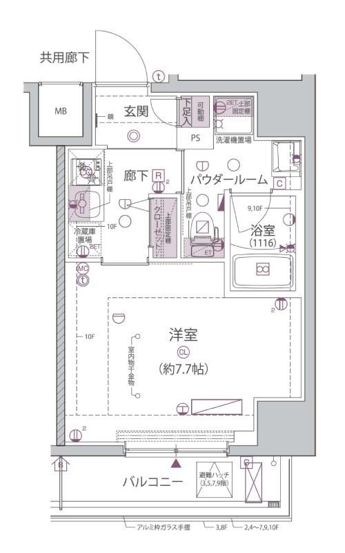 アルコバレーノ堀切菖蒲園(1K/3階)の間取り写真