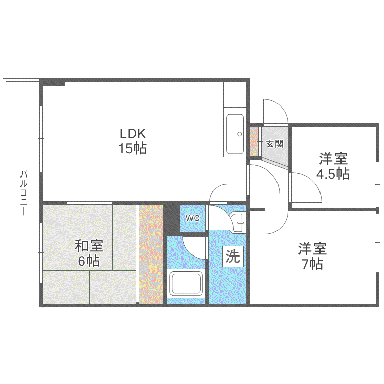 コスモロイヤル東苗穂B棟(3LDK/2階)の間取り写真