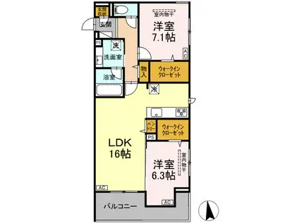 グランドヴューカイ(2LDK/2階)の間取り写真