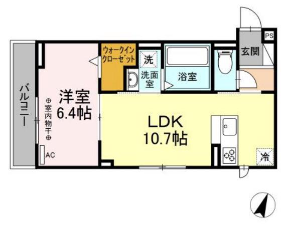 ラ・ヴェール A棟(1LDK/2階)の間取り写真