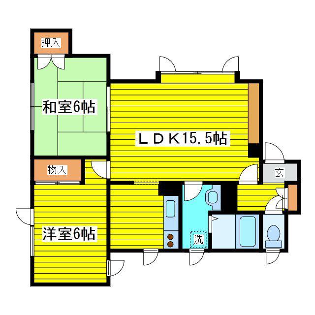 ノーブル伏古B(2LDK/3階)の間取り写真