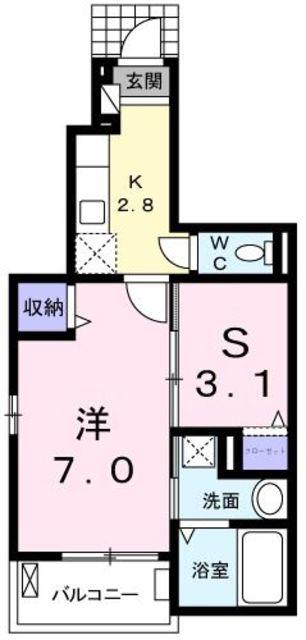 ジェルメII(1SK/1階)の間取り写真