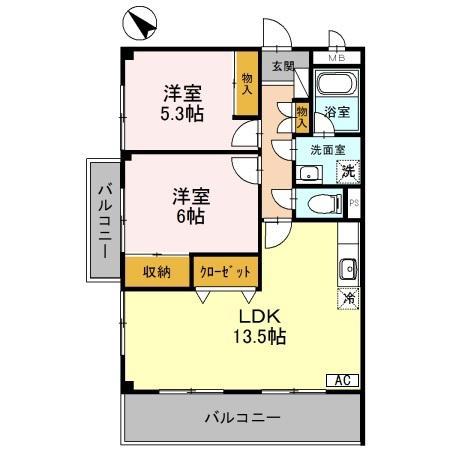 篠塚セイコー第一ビル(2LDK/2階)の間取り写真