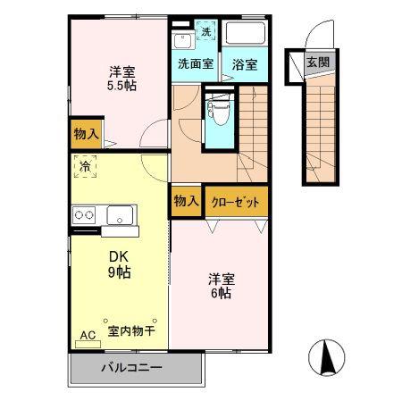 グラシアスB(2DK/2階)の間取り写真