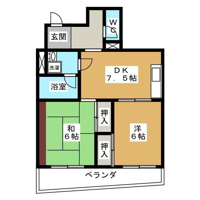 日商岩井市川マンション(2DK/6階)の間取り写真
